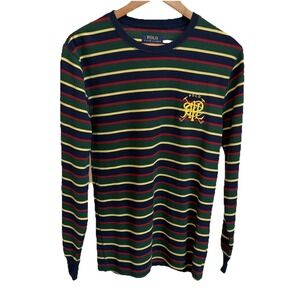 Polo Ralph Lauren Men's M Striped Waffle Knit Thermal Crew Long Sleeve Shirt